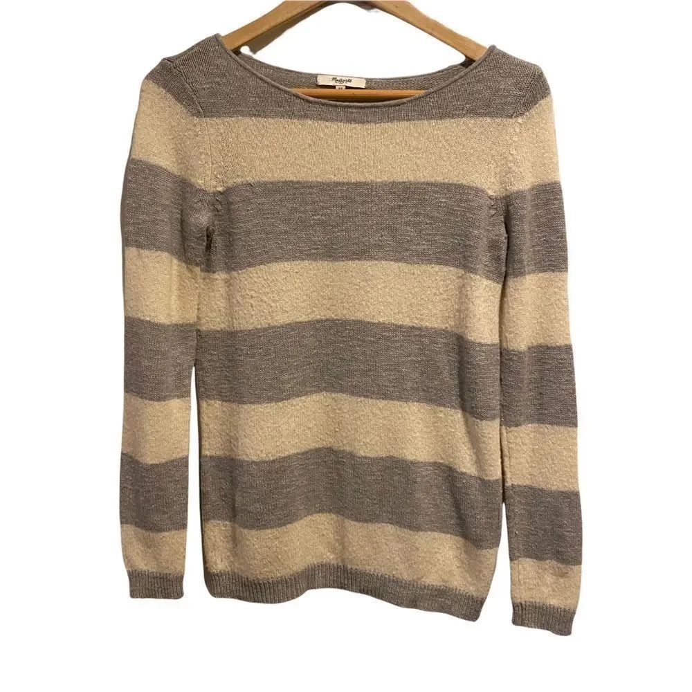 Madewell XS Sweater Alpaca Crewneck Gray and Cream Striped